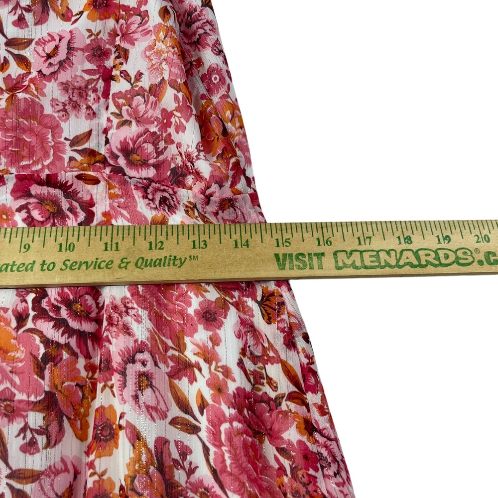 Lulus Maxi Floral Tiered Ruffle Dress Womens M Pink Red Sleeveless - Picture 6 of 9